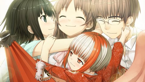 Monobeno, sawai natsuha, alishima alice, sumi, boy, girl, hug, smile