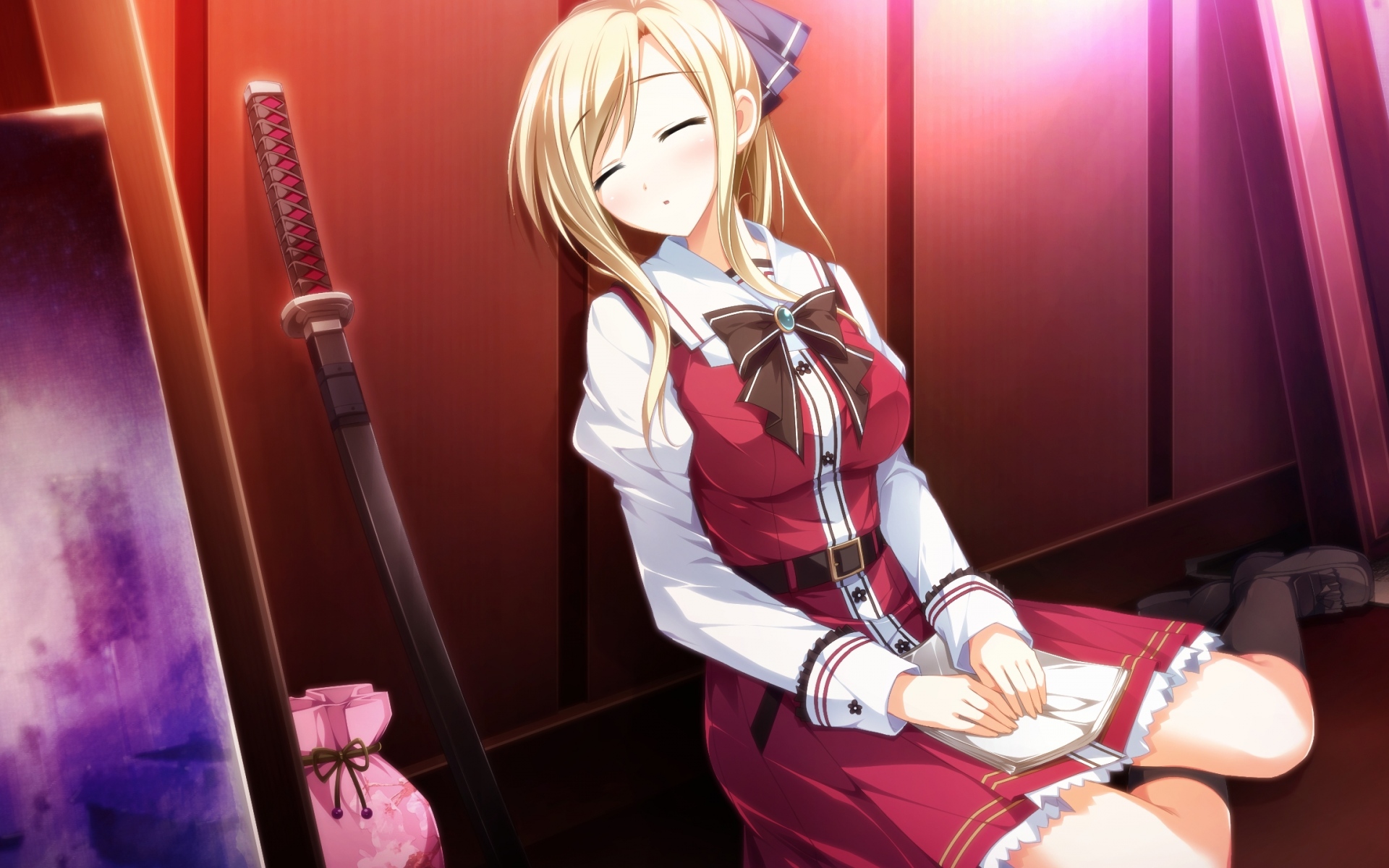 Картинки Kimishima ao, otome ga tsumugu koi no canvas, shishidou chiharu, девушка, оружие, форма фото и обои на рабочий стол