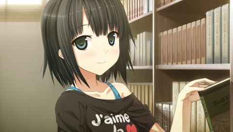 Monobeno, alishima alice, девушка, брюнетка, книги, гардероб, улыбка