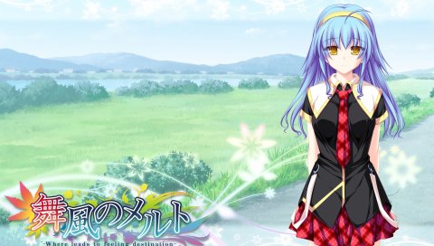 Tenmaso, maikaze no melt, hiiragi tsukino, девушка, юбка, галстук, пейзаж
