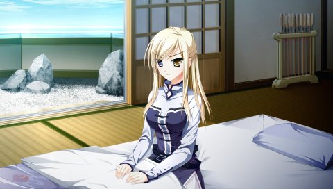 Kimishima ao, otome ga tsumugu koi no canvas, shishidou chiharu, девушка, блондинка, кровать, комната