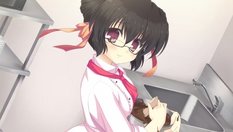 Mizu no miyako no patisserie, девушка, очки, брюнетка, тесто