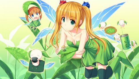 Tenmaso, maikaze no melt, девушка, крылья, блондин, мультфильм