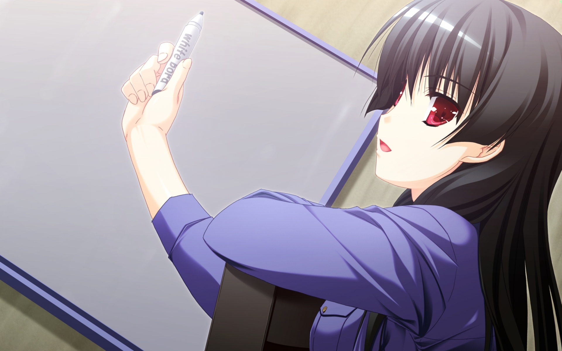 Картинки Makita maki, shinigami no testament, ichinose yua, девушка, брюнетка, ручка, доска фото и обои на рабочий стол