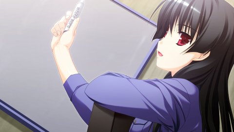 Makita maki, shinigami no testament, ichinose yua, девушка, брюнетка, ручка, доска