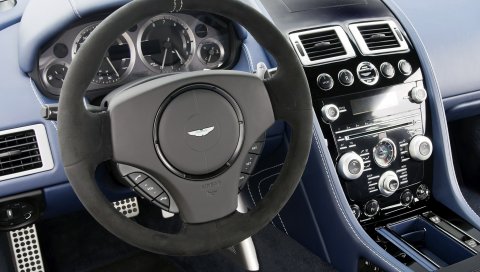 Aston martin, v8, vantage, 2011, синий, салон, салон, руль, спидометр