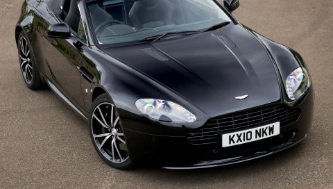 Aston martin, v8, vantage, 2010, черный, вид спереди, автомобиль, асфальт