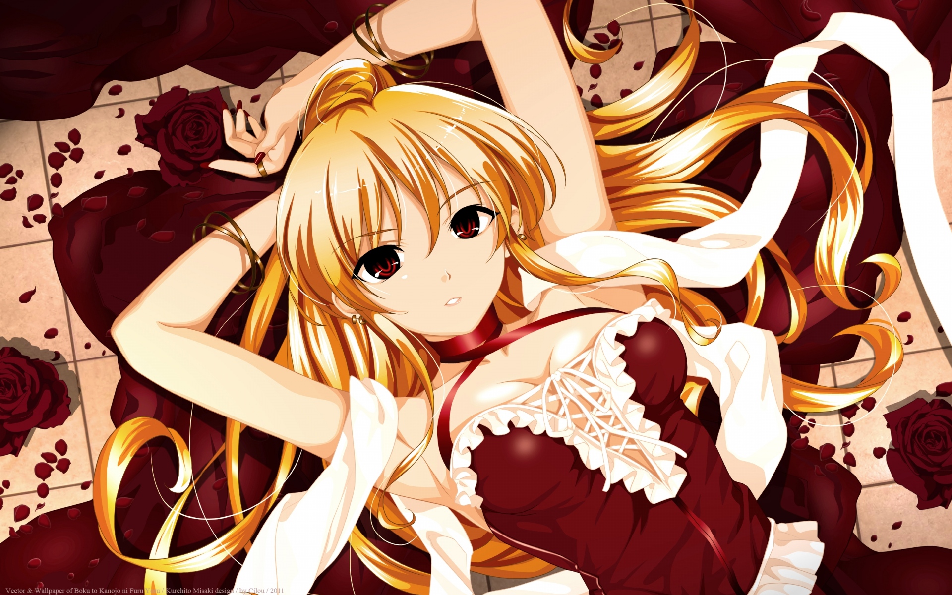 Картинки Boku to kanojo ni furu yoru, роман, девушка, блондинка, роза, цветы фото и обои на рабочий стол