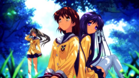 Ikeda kazumi, clannad, фукукава нагиса, фуджибайаши кю, сакагами томойо, девушка, прогулка, поза
