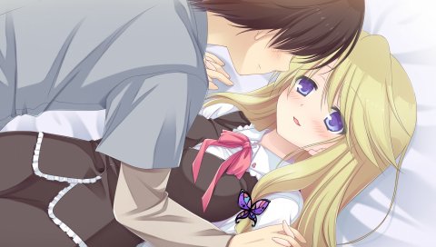 Mizu no miyako no patisserie, мальчик, девушка, блондинка, hug
