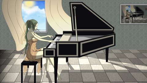 Lenb, девушка, фортепиано, окно, фотография