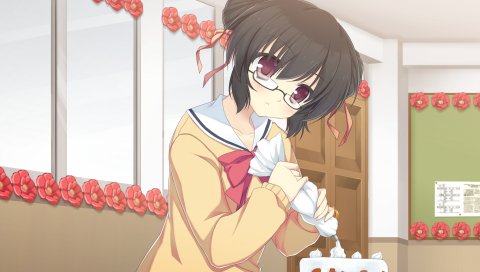 Mizu no miyako no patisserie, девушка, очки, торт, украшение