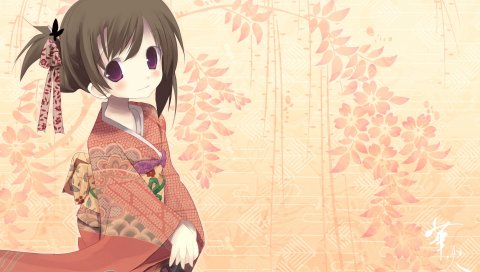 Сиро, pixiv 432, 150, девушка, брюнетка, кимоно, улыбка