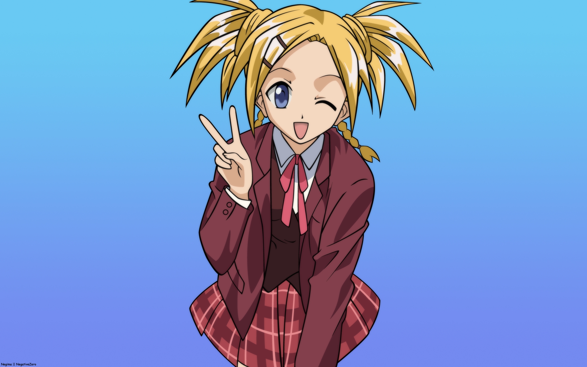 Картинки Mahou sensei negima, девушка, блондинка, жест, флирт фото и обои на рабочий стол