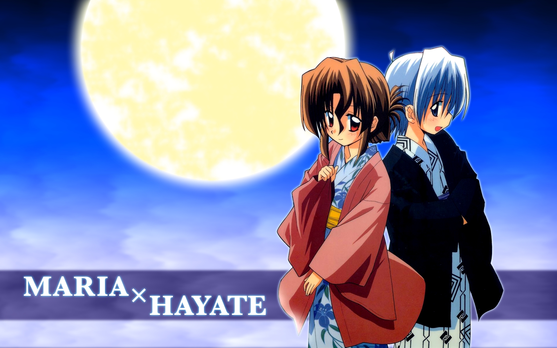 Картинки Hayate no gotoku, maria, ayasaki hayate, девушка, луна, ночь фото и обои на рабочий стол