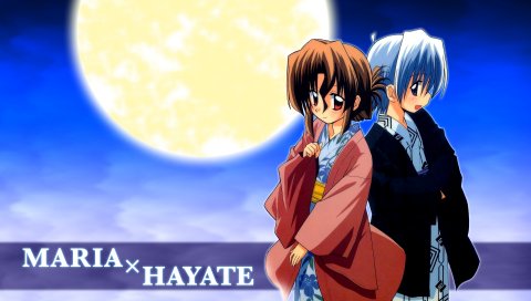 Hayate no gotoku, maria, ayasaki hayate, девушка, луна, ночь
