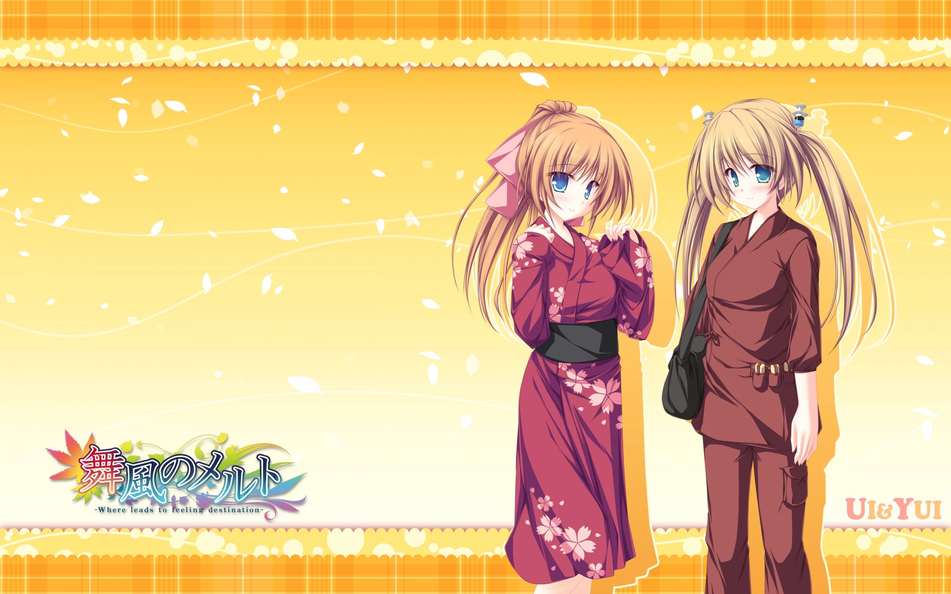 Картинки Mikagami mamizu, lunaris filia, hisagihara ui, yui, девушки, кимоно, осанка, фон фото и обои на рабочий стол