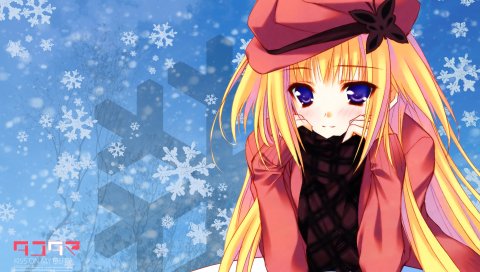Moekibara fumitake, tayutama, kisaragi mifuyu, девушка, блондинка, шапка, шарф, дорогая