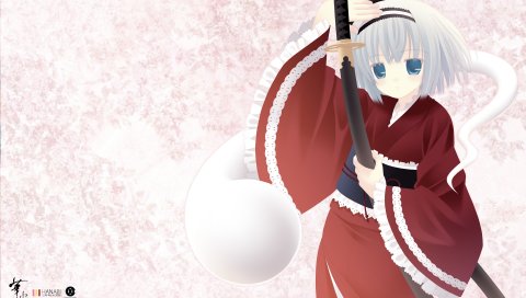Kurasawa kyoushou, konpaku youmu девушка, кимоно, оружие, катана