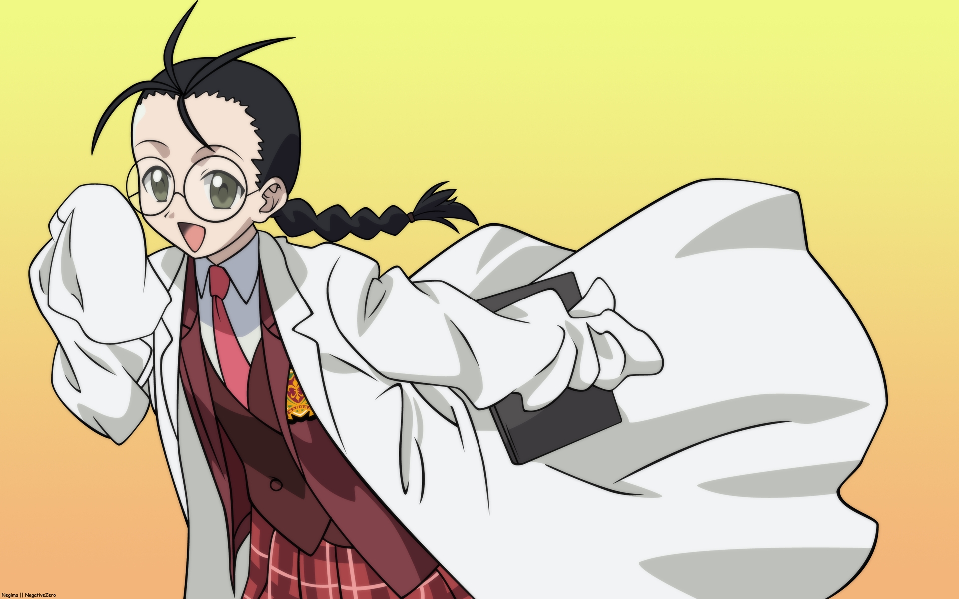 Картинки Mahou sensei negima, девушка, очки, платье, коса фото и обои на рабочий стол