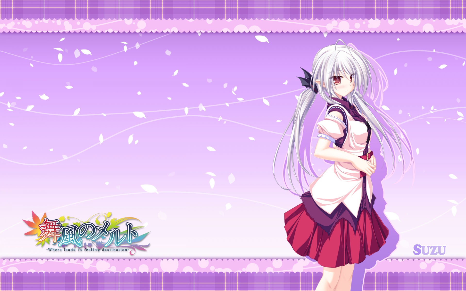 Картинки Mikagami mamizu, lunaris filia, suzu, suzukaze no melt, девушка, уши, лепестки, юбка фото и обои на рабочий стол