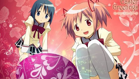 Mahou shoujo madoka magica, kaname madoka, miki sayaka, девушка, симпатичная, поза