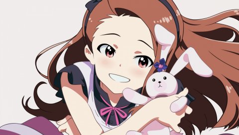 Negzero, idolmaster, minase iori, девушка, брюнетка, радость, кролик