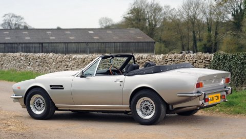 Aston martin, v8, volante, 1977, серебро, вид сбоку, стиль, ретро, ??авто