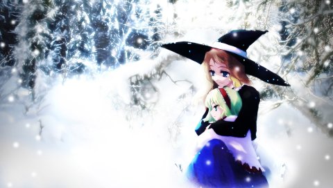 Kirisame marisa, alice margatroid, снег, зима