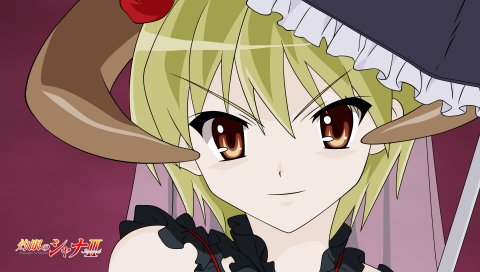 Shakugan no shana, девушка, блондин, рога, улыбка