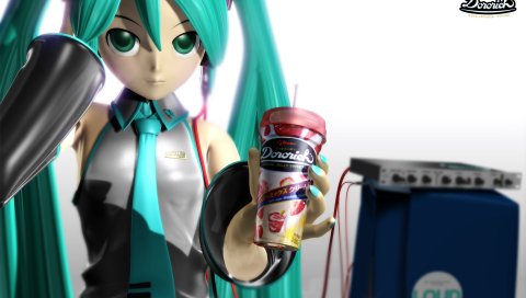 Вокалоид, hatsune miku, девушка, drink