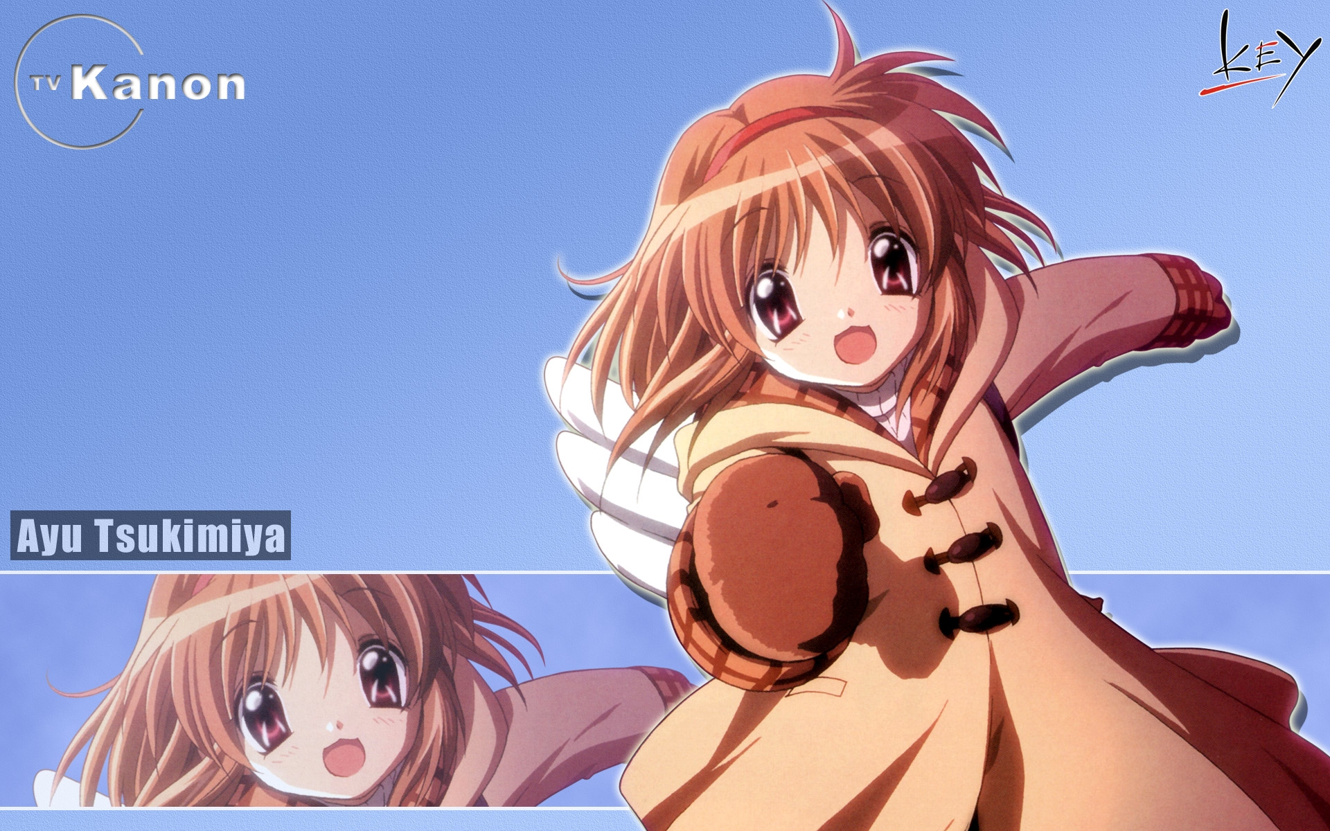 Картинки Kanon, tsukimiya ayu, девушка, рука, улыбка, движение фото и обои на рабочий стол