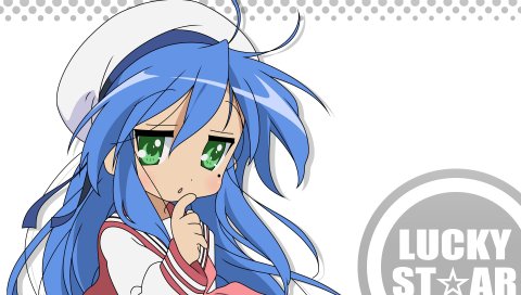 Счастливая звезда, izumi konata, девушка, вдумчивый, палец, шляпа