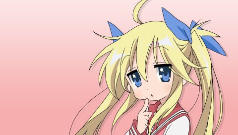 Удачливая звезда, да капо, izumi konata, yoshino sakura, девушка, блондин, большие глаза, палец