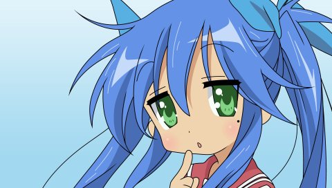Счастливая звезда, да капо, izumi konata, shirakawa kotori, девушка, взгляд, крупный план, палец