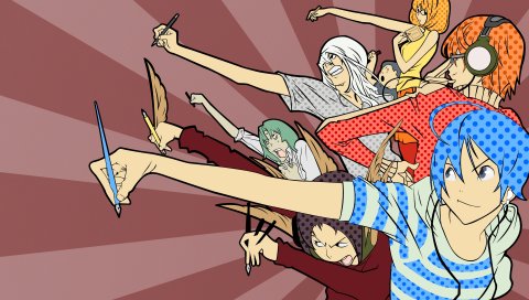 Obata takehi, bakuman, mashiro moritaka, akito takagi, nizuma eiji, fukuda shinta, aoki yuriko, kazuya hiramaru, nakai takuro, толпа