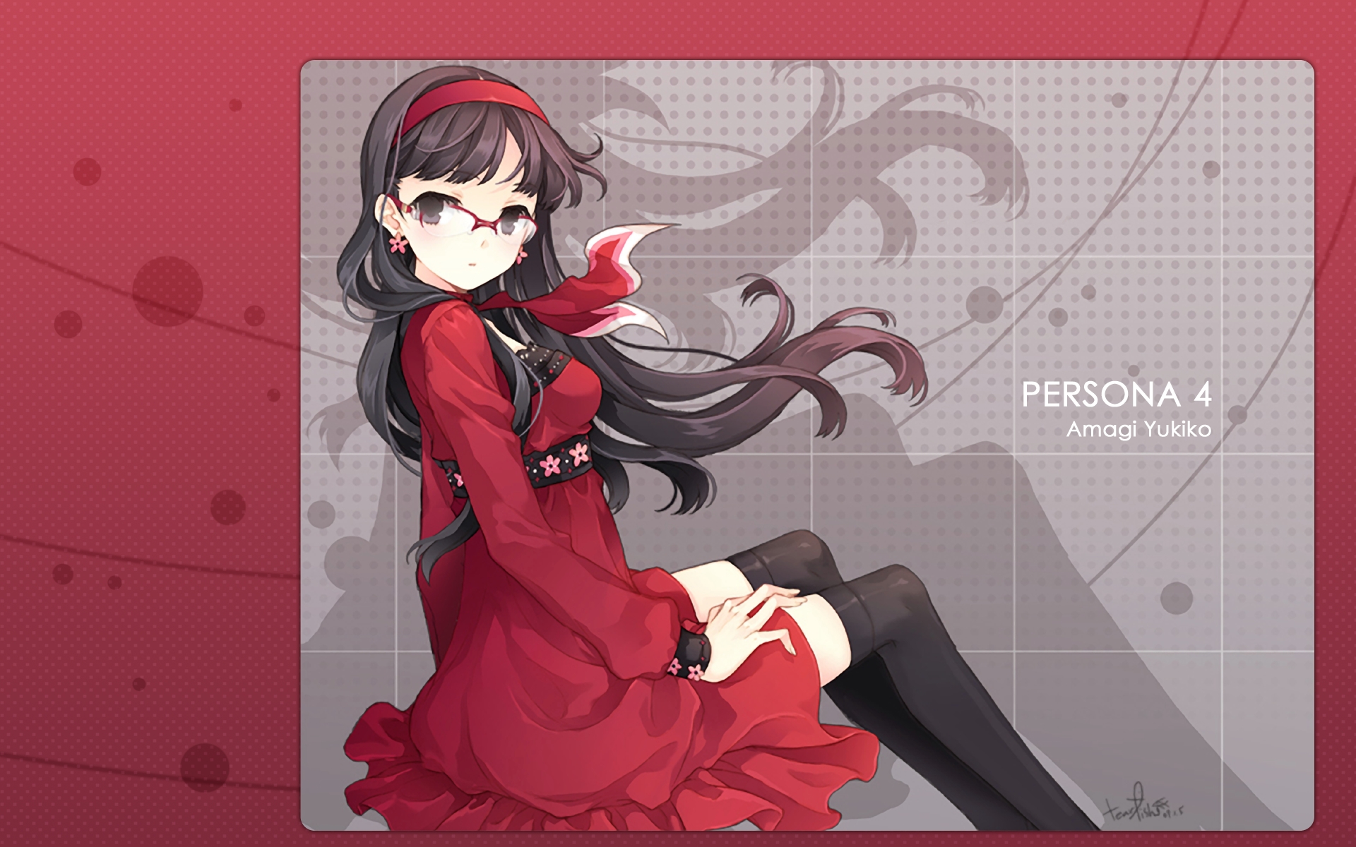 Картинки Tearfish, megaten, amagi yukiko, девушка, брюнетка, очки, чулки, осанка фото и обои на рабочий стол