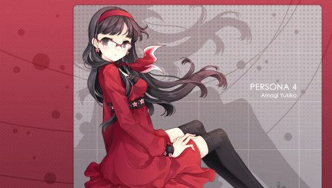 Tearfish, megaten, amagi yukiko, девушка, брюнетка, очки, чулки, осанка