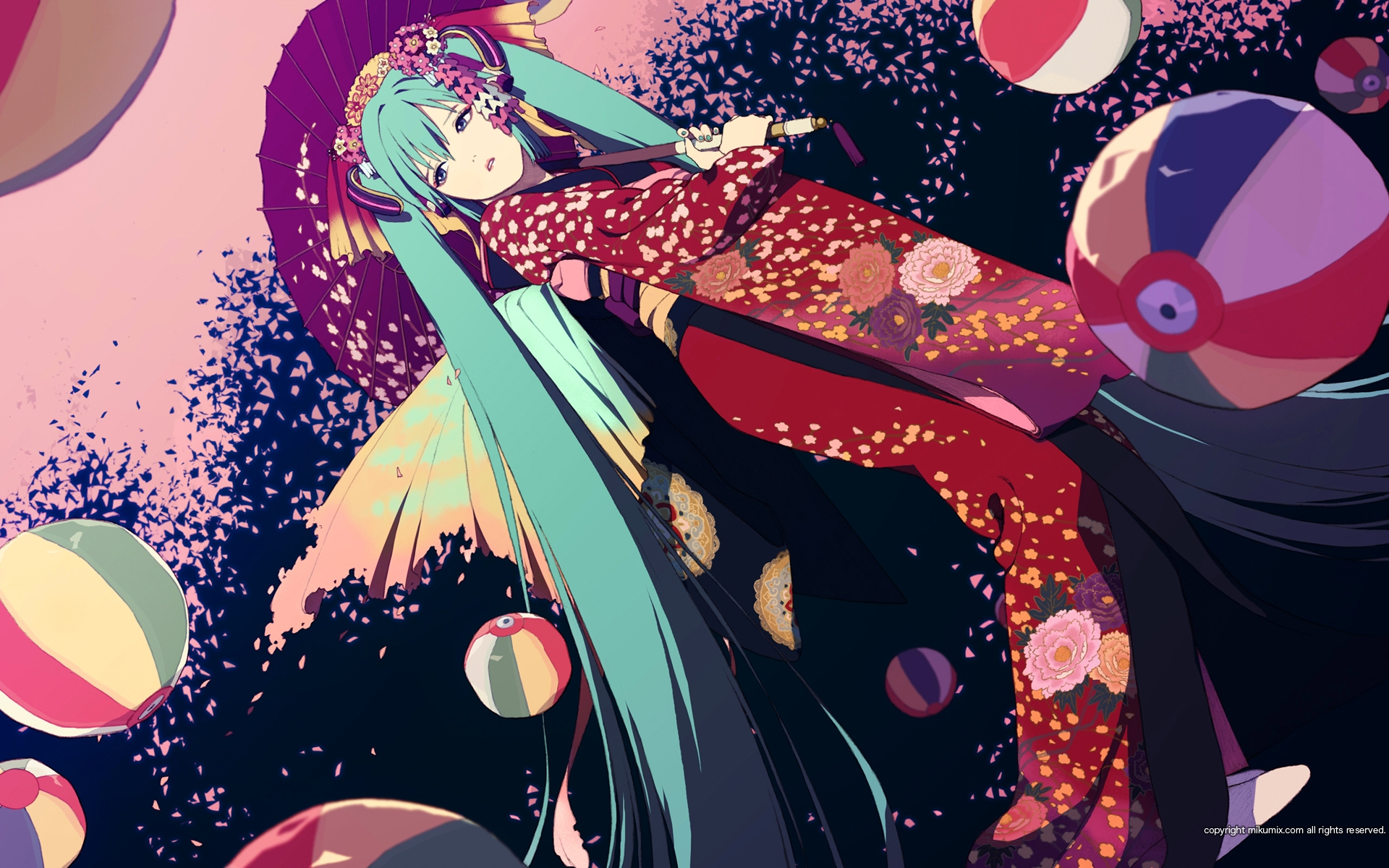 Картинки Honyalala, вокалоид, hatsune miku, девушка, кимоно фото и обои на рабочий стол