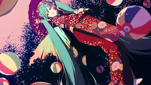 Honyalala, вокалоид, hatsune miku, девушка, кимоно