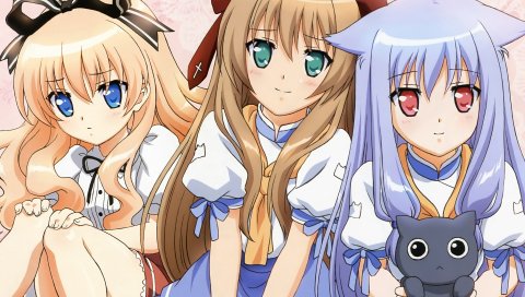 Майои neko overrun, serizawa fumino, umenomori chise, nozomi kiriya, девушка, милый, улыбка