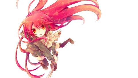 Tachitsu teto, shakugan no shana, shana, девушка, прыжок, меч, волосы