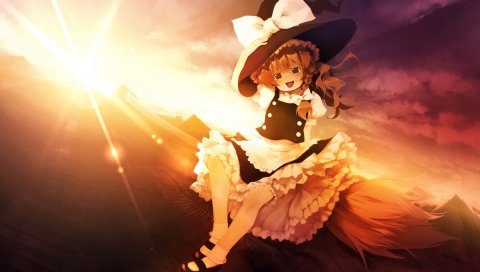 Chinchickrin, kirisame marisa, девушка, платье, метла, шляпа