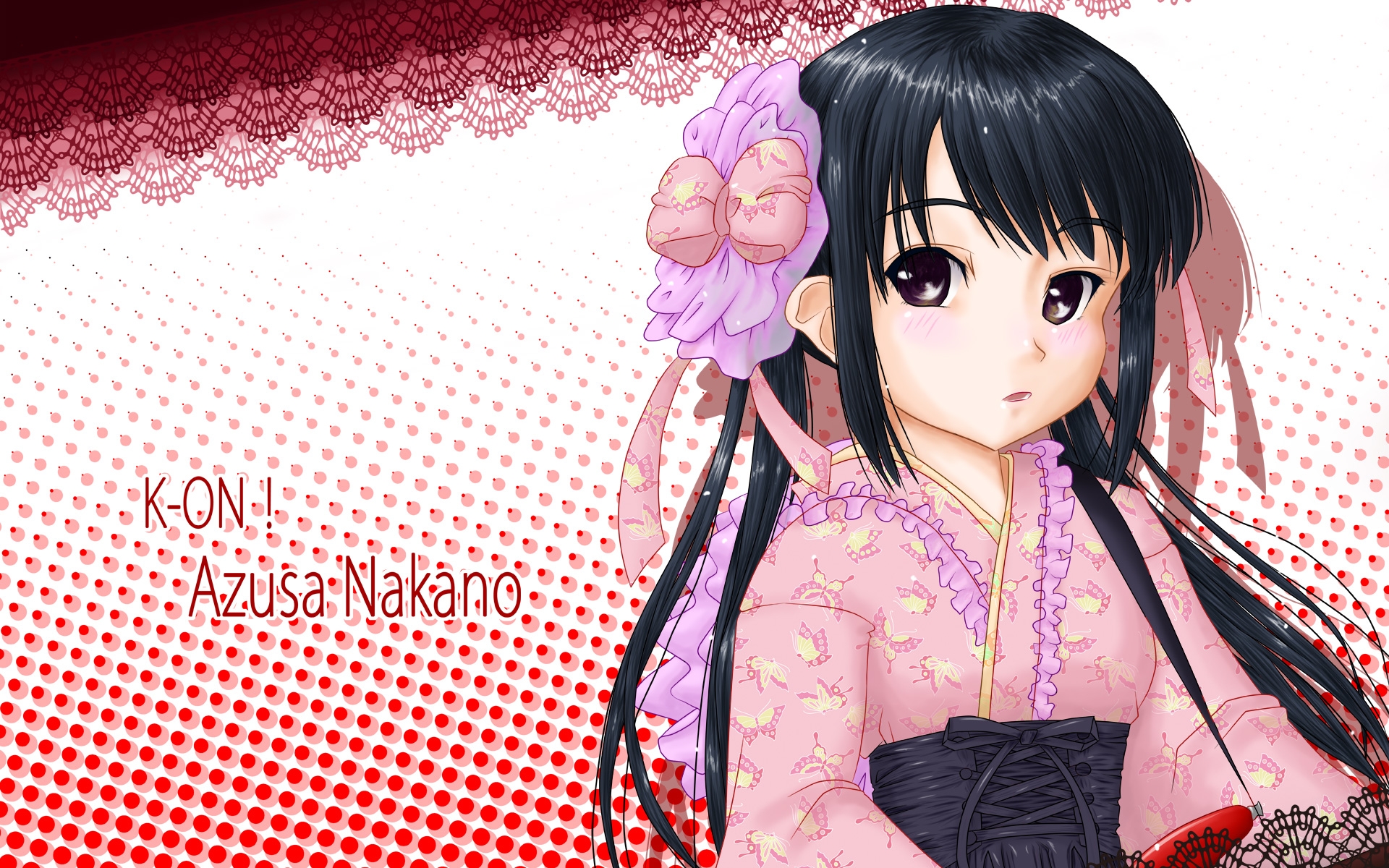 Картинки K-on, nakano azusa, девушка, брюнетка, кимоно, челки фото и обои на рабочий стол
