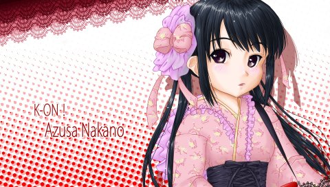 K-on, nakano azusa, девушка, брюнетка, кимоно, челки