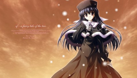 Nanao naru, ef, девушка, шляпа, плащ, снег