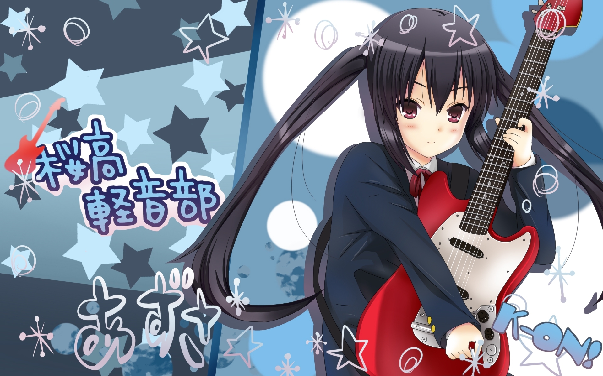 Картинки K-on, nakano azusa, девушка, брюнетка, румянец, гитара фото и обои на рабочий стол