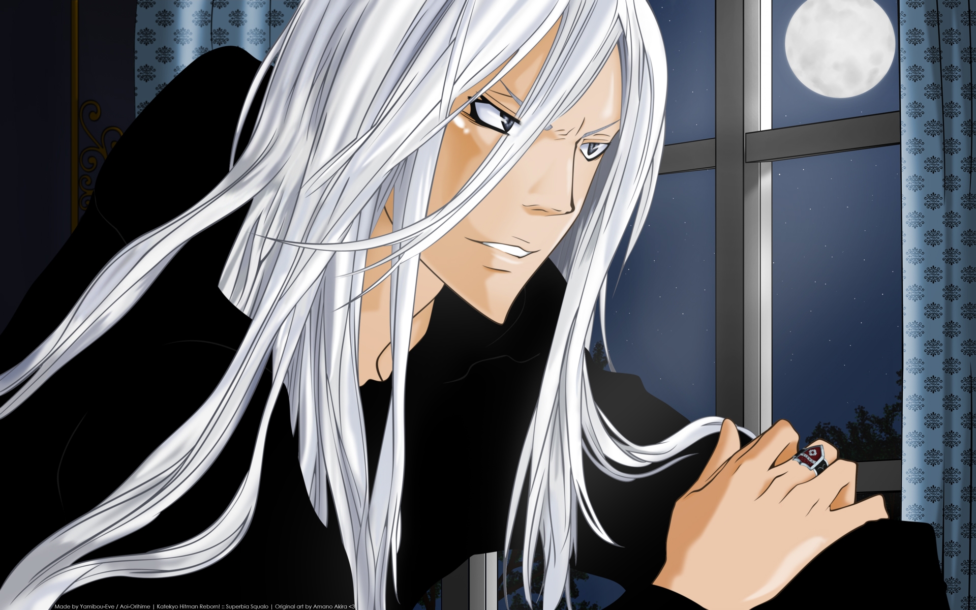 Картинки Katekyou hitman reborn, парень, блондин, луна, окно фото и обои на рабочий стол