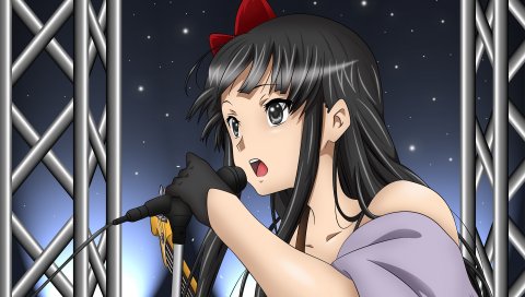 K-on, akiyama mio, девушка, брюнетка, микрофон, песня