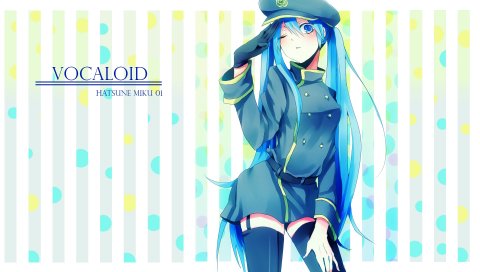 Вокалоид, hatsune miku, девушка, служебная кепка, жест